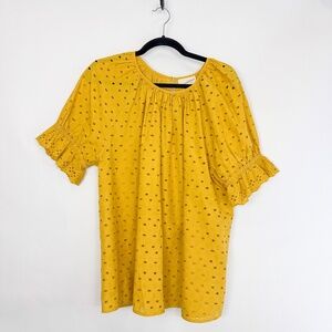 Universal Thread Mustard Eyelet Short Sleeve Blouse